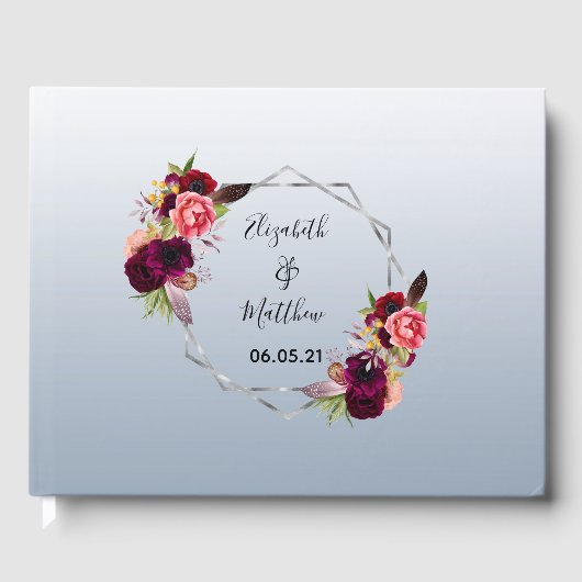 Dwangblauwe zilverkleurige flora gastenboek (Voorkant)