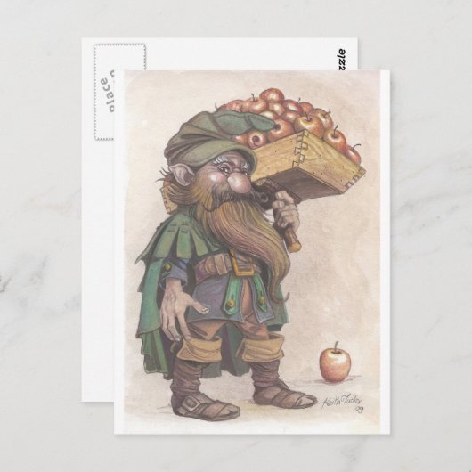 Dwarf carrying apples briefkaart (Voorkant / Achterkant)
