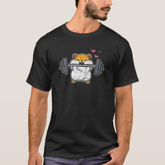 Dwarf Hamster Musea Training Weightlift Fitnes T-shirt (Voorkant)
