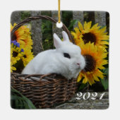 Dwarf Hotot Bunny Rabbit met zonnebloemen Keramisch Ornament (Achterkant)