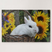 Dwarf Hotot Bunny Rabbit met zonnebloemen Legpuzzel (Horizontaal)