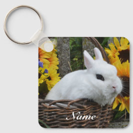 Dwarf Hotot Bunny Rabbit met zonnebloemen Sleutelhanger