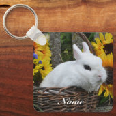 Dwarf Hotot Bunny Rabbit met zonnebloemen Sleutelhanger (Voorkant)