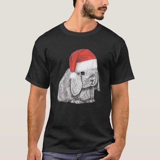 Dwarf Lop bezocht Bunny Rabbit in Santa Claus Chri T-shirt (Voorkant)