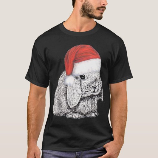 Dwarf Lop bezocht Bunny Rabbit in Santa Claus Chri T-shirt (Voorkant)