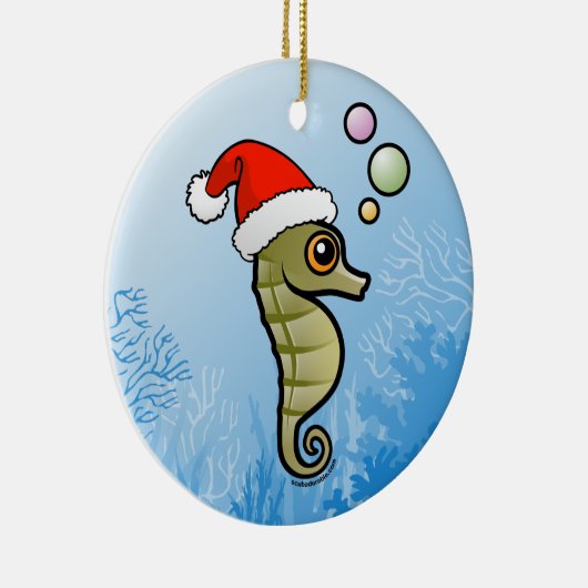 Dwarf Seahorse Santa Keramisch Ornament (Rechts)