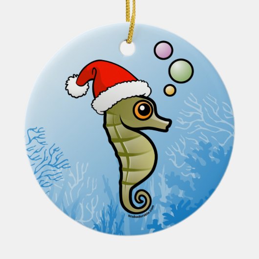 Dwarf Seahorse Santa Keramisch Ornament (Voorkant)