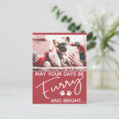 Dwars kerstrood met foto's en witte poten briefkaart (Staand voorkant)