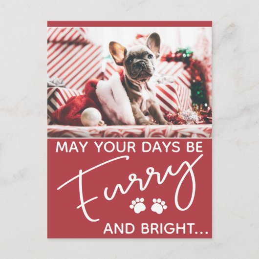 Dwars kerstrood met foto's en witte poten briefkaart (Voorkant)