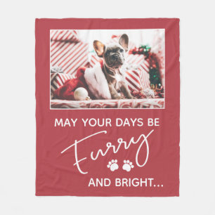 Dwars kerstrood met foto's en witte poten fleece deken