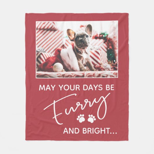 Dwars kerstrood met foto's en witte poten fleece deken (Voorkant)