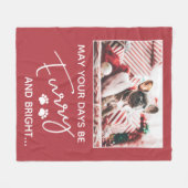 Dwars kerstrood met foto's en witte poten fleece deken (Voorkant (Horizontaal))