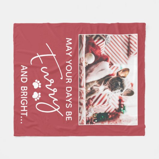 Dwars kerstrood met foto's en witte poten fleece deken (Voorkant (Horizontaal))