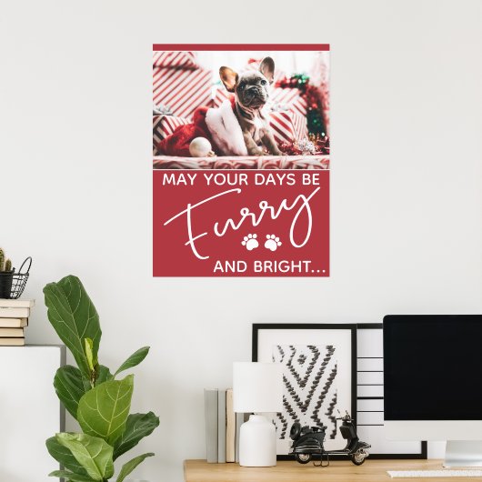 Dwars kerstrood met foto's en witte poten poster (Thuiskantoor)