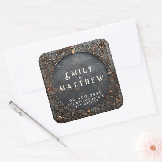 Dwarven Splendor Fantasy Wedding Vierkante Sticker (Envelop)