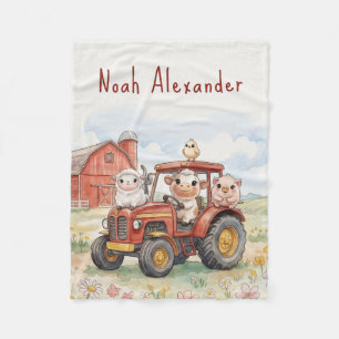 DWatercolor Baby Dieren Besturen Rode Tractor Boer Fleece Deken