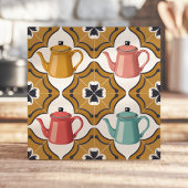 Dwaze 1950s Kitsch-design met speelse theepotten Tegeltje