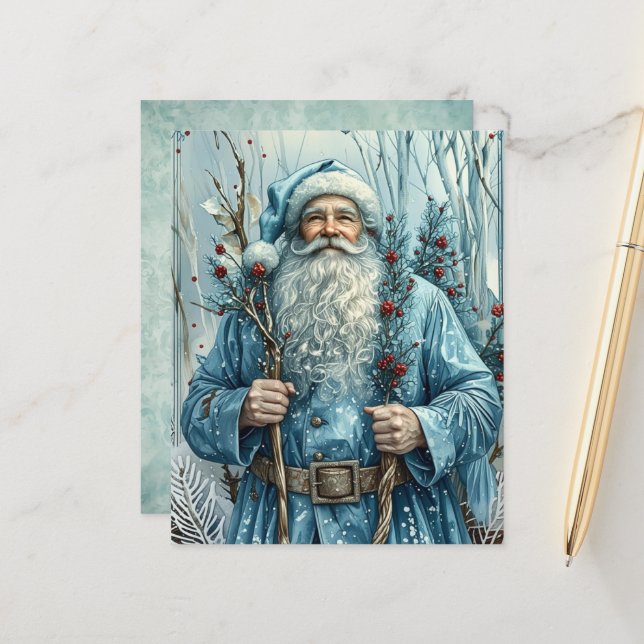 Dwaze Blauwe Kerstman Scrapbook Papier (Voorkant / Achterkant in situ)