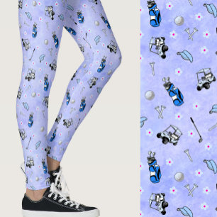 Dwaze blauwe meisjesachtige golf thematische patro leggings