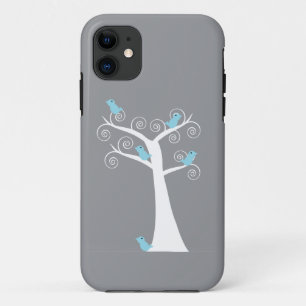 Dwaze Blauwe Vogels Grijze Wervelboom Case-Mate iPhone Case
