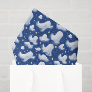Dwaze Blauwe Witte Geest Halloween Nacht Sterren L Tissuepapier