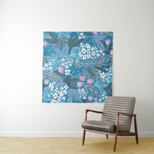 Dwaze Bloem: Vintage Lente Ontwerp. Wandkleed (In Situ (horizontaal))