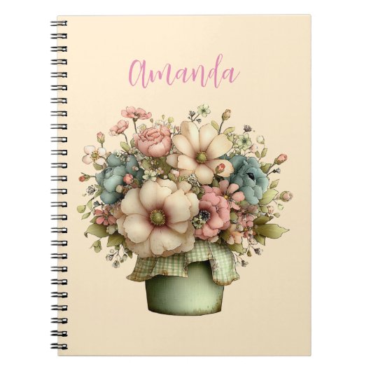 Dwaze Bloemen in een Potplant Cute Notitieboek (Voorkant)