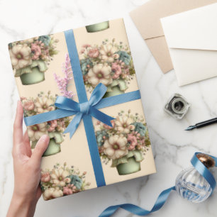 Dwaze Bloemen in een Potplant Pot Cute Patroon Cadeaupapier