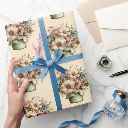 Dwaze Bloemen in een Potplant Pot Cute Patroon Cadeaupapier (Geschenken)