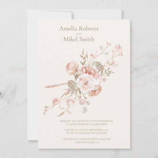 Dwaze Bloemenweide Bruiloft Kaart (Voorkant)