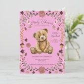 Dwaze Bos Teddybeer Roze Baby Shower Kaart (Staand voorkant)