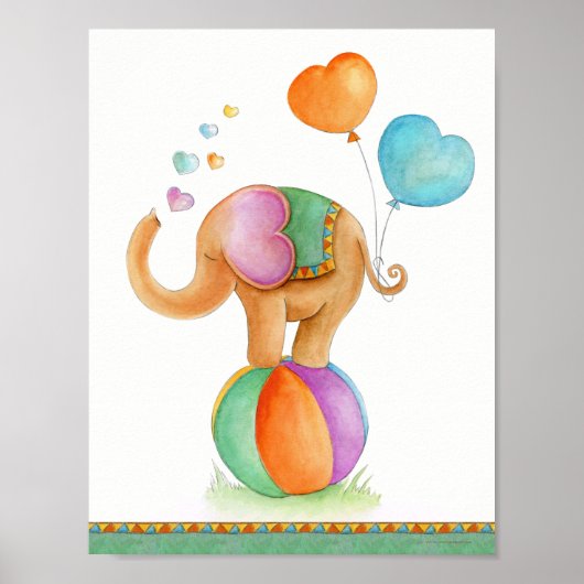 Dwaze circus olifant bruin groene kinderkamer post poster (Voorkant)