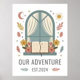 Dwaze Cottage Bloemen Ramen Illustratie Poster