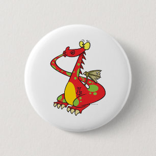 dwaze draak met staart in mond ronde button 5,7 cm
