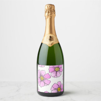 Dwaze en Roze Waterverf Bloemen Sparkling Wijnetiket