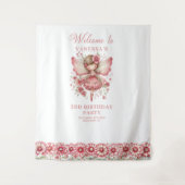 Dwaze Fee Roze Blos 1e Verjaardag Achtergrond Wandkleed (Voorkant)