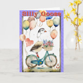 Dwaze Gans Kaart Ballonnen Groetekaart Verjaardag (Gele Bloem)