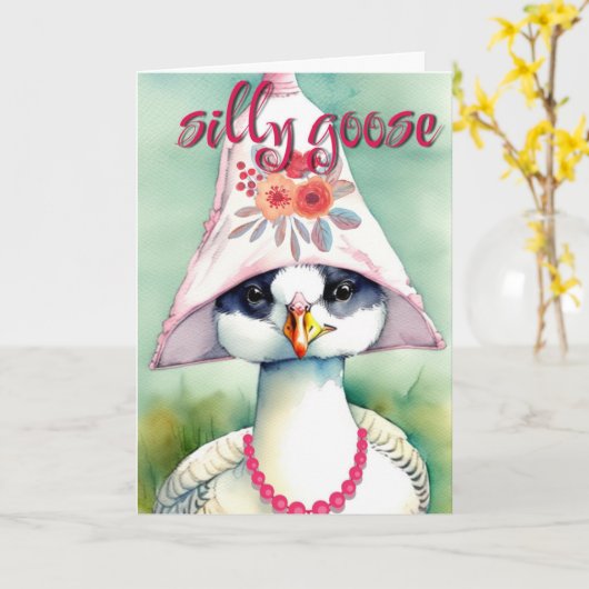 Dwaze Gans Kaart Gelukwensen Verjaardag Afstuderen (Gele Bloem)