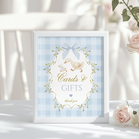 Dwaze Gans Kaarten en cadeaus Blauwe Strik Gingham Poster