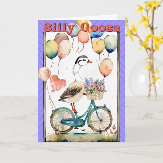 Dwaze Ganzenkaart Ballonnen Groetkaart Verjaardag Kaart (Gele Bloem)