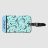 Dwaze Gestreepte Turquoise Flamingo's Patroon Bagagelabel (Voorkant (horizontaal))