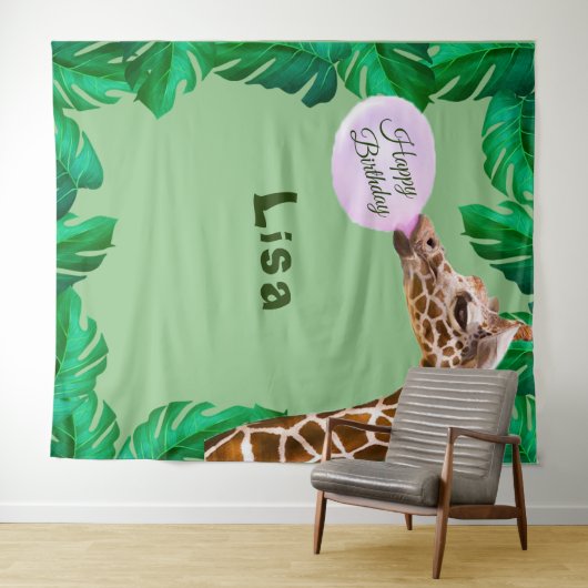 Dwaze Giraffe Bubble Gum Verjaardag Achtergrond Wandkleed (In Situ (horizontaal))
