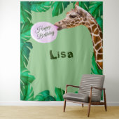 Dwaze Giraffe Bubble Gum Verjaardagsachtergrond Wandkleed (In situ)