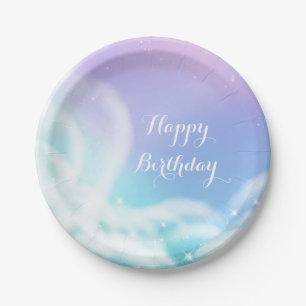 Dwaze Paarse Roze Glitterwolken Baby Shower Papieren Bordje