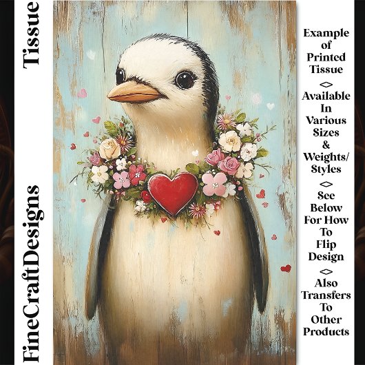 Dwaze Pinguïn, Bloemenguirlande Hart CH7 Découpage Tissuepapier