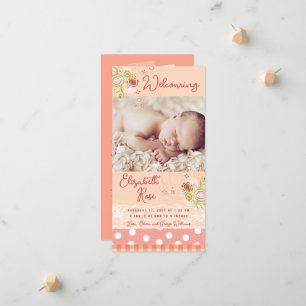 Dwaze Roze Bloeiende Bloemen Baby Meisje Foto Gebo Aankondiging