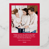 Dwaze Script Boog Rode Kerst 2 Foto Folie Feestdagenkaart (Achterkant)