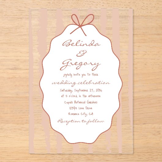 Dwaze Strepen Handgeschilderde Huwelijks- Acryl Uitnodigingen (Voorkant)