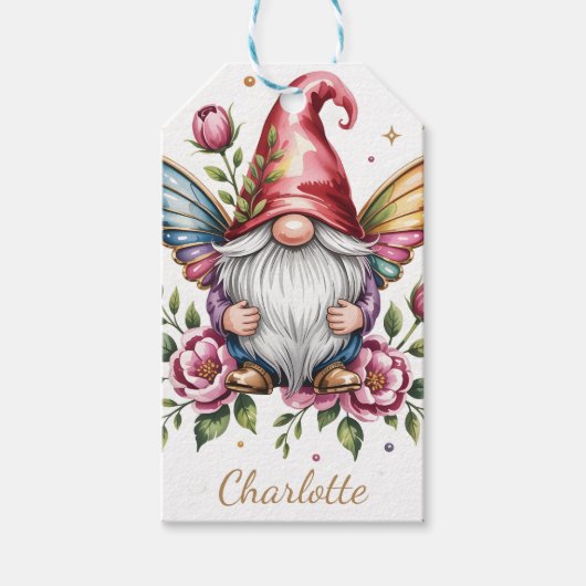 Dwaze Tuinkabouter met Vlinder Vleugels Cadeaulabel (Voorkant)