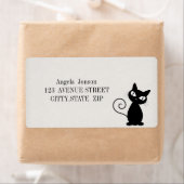 Dwaze Whimsical Zwarte Kat Glitterig Etiket (Insitu)